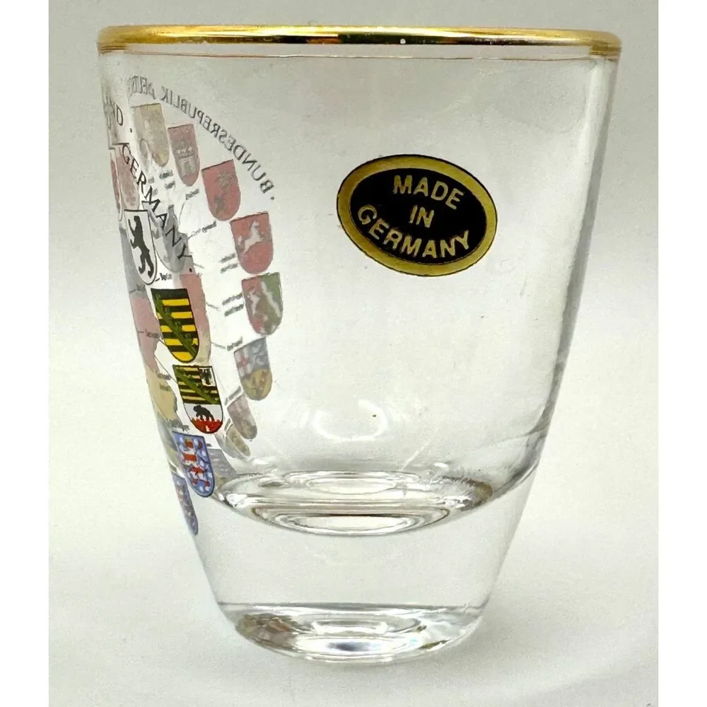 German Deutschland Crests shot glass Vintage Souvenir Glass Good Time